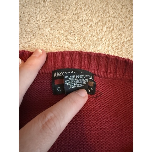 VTG Dad Style Red Grid Check Pattern Sweater Adult 3XL Cotton Knit Pullover - Picture 5 of 8